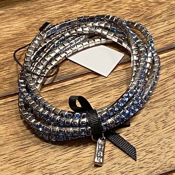 WHBM Hematite & Blue Rhinestone Stretch Bracelets, Set Of 5 - NWT - Picture 4 of 7